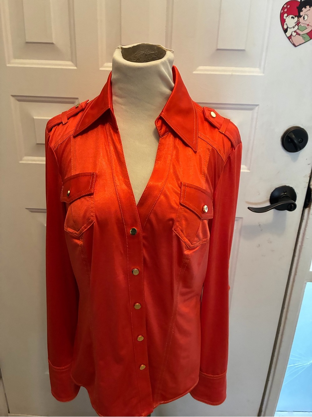 Cache Orange Button-Front Utility Shirt
